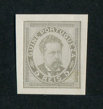1886 - Afinsa nº 24. D. Luis I. PROVA NÃO DENTEADA de 5r. COR CINZENTA. Sem goma. Em boas condições.