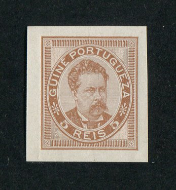1886 - Afinsa nº 24. D. Luis I. PROVA NÃO DENTEADA de 5r. COR CASTANHA. Sem goma. Em boas condições.