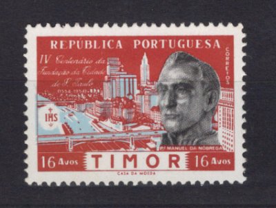 1954 - Afinsa nº 294. 4º Centenário da Cidade de S. Paulo. Selo de 16a novo SEM CHARNEIRA (**) com goma original. Em boas condições.