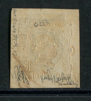 1853 - Afinsa nº 4. D. Maria II. Selo de 100 reis usado. Boas margens. Precursor dos Açores - Carimbo 48 - Angra do Heroísmo (1ª reforma). Em boas condições. Com DOIS CERTIFICADOS DE PERITAGEM. EXEMPLAR DE LUXO.