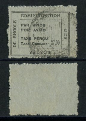 1945 - Sobretaxa do Correio Aéreo. Afinsa nº31. Legenda "TAXE PERÇU/TAXA COBRADA" . Selo de 27.00A usado. Com CERTIFICADO DE PERITAGEM. Em boas condições.