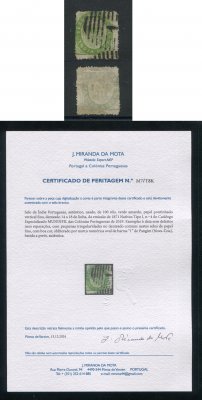 1871 - Afinsa nº 4. Nativos. Tipo I. Selo de 100 reis usado. Papel fino. Com CERTIFICADO DE PERITAGEM. Em boas condições.