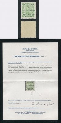 1895 - Afinsa nº12. D. Carlos I com sobrecarga "Centenário de S. António". Selo de 80 reis novo sem goma como emitido. Com CERTIFICADO DE PERITAGEM (CERTIFICATE). Em boas condições.