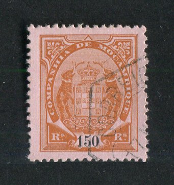 1895 - Afinsa nº 21c. Elefantes. Selo de 150r usado. Denteado 12 1/2. "1" COM PONTA CURTA. Em boas condições.