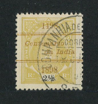 1898 - Afinsa nº 29. Elefantes com sobrecarga "Centenário da India". Selo de 2 1/2r usado. Denteado 12 1/2. Em boas condições.