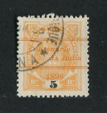 1898 - Afinsa nº 30. Elefantes com sobrecarga "Centenário da India". Selo de 5r usado. Denteado 12 1/2. Em boas condições.