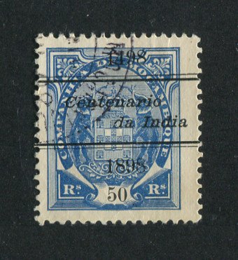 1898 - Afinsa nº 35a. Elefantes com sobrecarga "Centenário da India". Selo de 50r usado. Denteado 12 1/2, papel pontinhado. Em boas condições.
