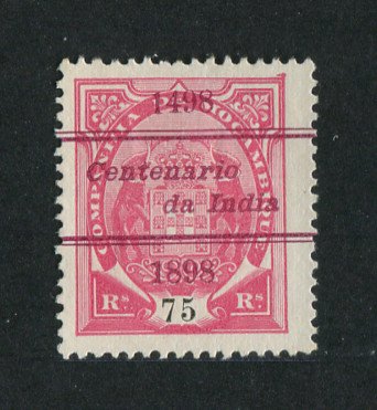 1898 - Afinsa nº 36a. Elefantes com sobrecarga "Centenário da India". Selo de 75r novo sem goma como emitido. Denteado 13 1/2, papel pontinhado. Em boas condições.