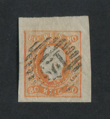 1866/7 - Afinsa nº 24. D. Luís I, fita curva. EXEMPLAR DE LUXO. Selo de 80 reis usado. Boas margens. Em boas condições.