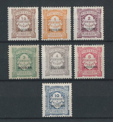 1918 - Afinsa Porteado nº 15/21. Série completa nova, SEM GOMA. Misto de papeis liso, pontinhado e porcelana. Em boas condições.
