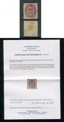 1871 -Afinsa nº 15. Nativos. Tipo II. Selo de 900 reis novo sem goma. Com CERTIFICADO DE PERITAGEM (CERTIFICATE). Em boas condições.