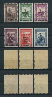 1946 - Afinsa nº 244/249. Império Colonial Português de Moçambique com sobrecarga TIMOR. Série completa nova SEM CHARNEIRA (**) e com goma original. Em boas condições. (ler desrição)