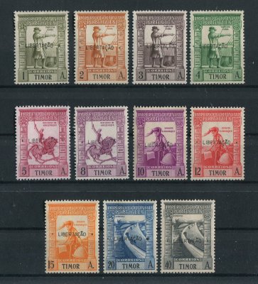 1947 - Afinsa nº  250/260. Império Colonial Português. Com sobrecarga LIBERTAÇÃO. Série completa nova, SEM GOMA. Em boas condições.
