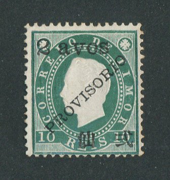 1894 - Afinsa nº 40. D. Luis I com sobretaxa e sobrecarga PROVISORIO. Selo de 2a/10r novo sem goma como emitido. Em boas condições.