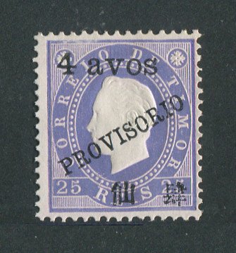1894 - Afinsa nº 42. D. Luis I com sobretaxa e sobrecarga PROVISORIO. Selo de 4a/25r novo sem goma como emitido. Em boas condições.