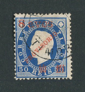 1894 - Afinsa nº 44. D. Luis I com sobretaxa e sobrecarga PROVISORIO. Selo de 8a/50r usado. Em boas condições.