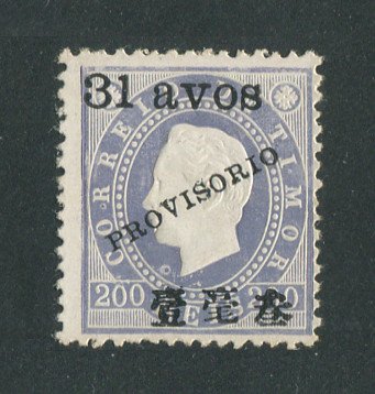 1894 - Afinsa nº 47. D. Luis I com sobretaxa e sobrecarga PROVISORIO. Selo de 31a/200r novo sem goma como emitido. Em boas condições.