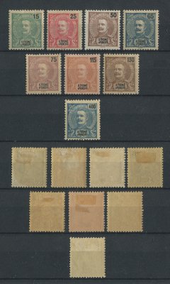1903 - Afinsa nº 87/94. D. Carlos I. Série completa, nova COM CHARNEIRA (*) e goma original. Em boas condições.