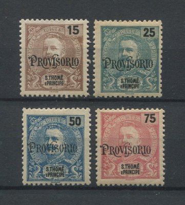 1903 - Afinsa nº 83/86. D. Carlos I com sobrecarga PROVISORIO. Série completa nova, COM CHARNEIRA (*) e goma original. Em boas condições.