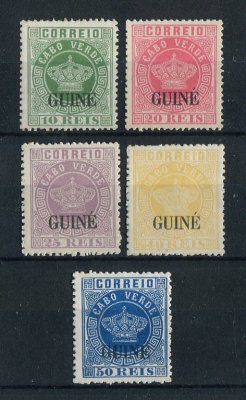 1885 - Afinsa nº 19/23. Tipo coroa. Reimpressões de 1885. Série completa sem goma como emitidos. Em boas condições.