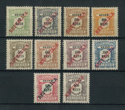 1911 - Porteado. Afinsa nº 11/20. Série completa NOVA, COM CHARNEIRA (*). Apenas os selos nº 11, 12, 13 e 14 têm goma original, os restantes não têm goma como emitidos. Em boas condições.