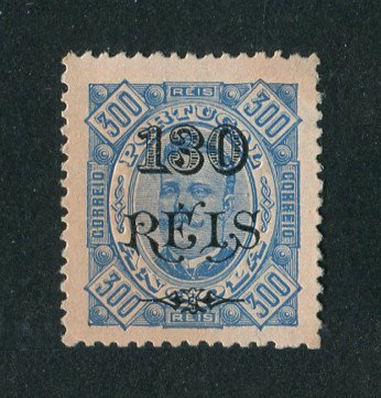 1902 - Afinsa nº 71. D. Carlos I com sobretaxa. Selo de 130r/300r novo, SEM GOMA. Denteado 12 1/2. Em boas condições.