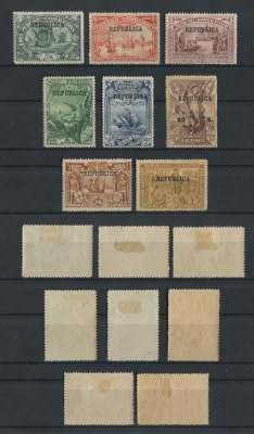 1913 - Afinsa nº 202/209. Caminho Marítimo para a India. Com sobrecarga REPUBLICA. Série completa nova, COM CHARNEIRA (*) e goma original. Em boas condições.