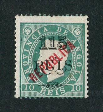 1914 - Afinsa nº 167a. D. Luis I com sobrecarga local REPUBLICA. Selo de 115r/10r novo sem goma como emitido. Denteado 13 1/2. Em boas condições.