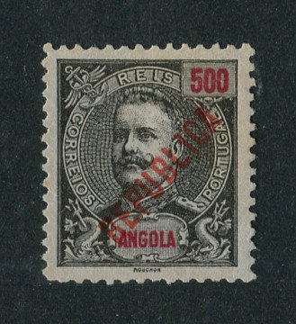 1914 - Afinsa nº 165. D. Carlos I com sobrecarga local REPUBLICA. Selo de 500r novo, sem goma como usual. Em boas condições.
