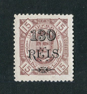 1902 - Afinsa nº 69. D. Carlos I com sobretaxa. Selo de 130r/75r novo, SEM GOMA. Denteado 12 1/2, papel porcelana. Em boas condições.