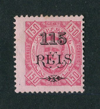 1902 - Afinsa nº 68a. D. Carlos I com sobretaxa. Selo de 115r/150r novo COM CHARNEIRA (*) e goma original. Papel porcelana, denteado 11 1/2. Em boas condições.