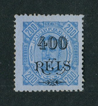 1902 - Afinsa nº 73. D. Carlos I com sobretaxa. Selo de 400r/2 1/2r novo, SEM GOMA. Denteado 12 1/2. Em boas condições.