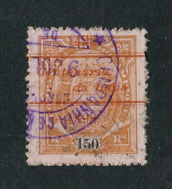1898 - Afinsa nº 39b. Elefantes com sobrecarga "Centenário da India". Selo de 150r usado. Denteado 13 1/2. Em boas condições.