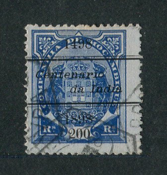 1898 - Afinsa nº 40a. Elefantes com sobrecarga "Centenário da India". Selo de 200r usado. Denteado 13 1/2. Em boas condições.