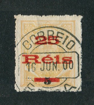 1900 - Afinsa nº 42. Elefantes com sobretaxa. Selo de 25r/5r usado. Denteado irregular usual nesta emissão, não sendo considerado defeito. Em boas condições.