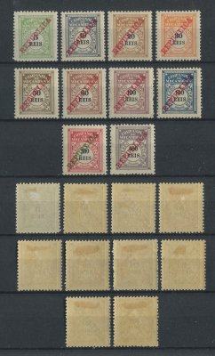 1911 - Porteado. Afinsa nº 11/20. Emissão regular com sobercarga REPUBLICA. Série completa COM CHARNEIRA (*) e goma original. Em boas condições. (série muito dificil de encontrar com goma original)