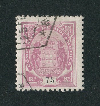 1907 - Afinsa nº 54a. Elefantes. Selo de 75r usado. "5" COM BANDEIRA CURTA. Em boas condições.