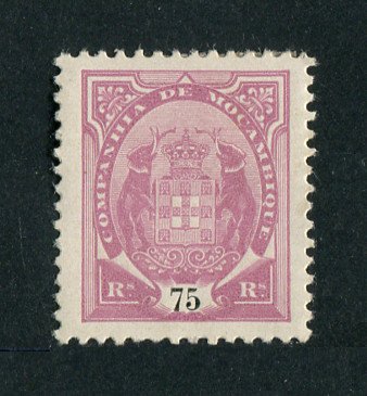1907 - Afinsa nº 54a. Elefantes. Selo de 75r novo, COM CHARNEIRA (*) e goma original. "5" COM BANDEIRA CURTA. Em boas condições.