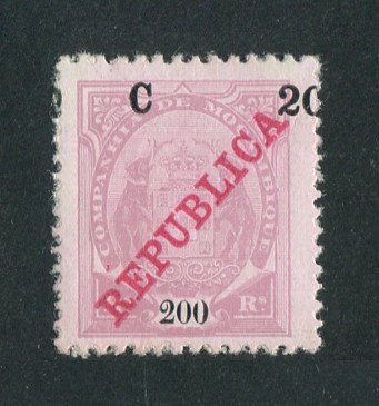 1916 - Afinsa nº103. Elefantes com sobretaxa e sobrecarga REPUBLICA. Selo de 20c/200r novo sem goma. SOBRETAXA DESLOCADA. Em boas condições.