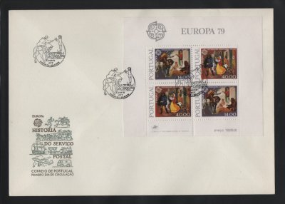 1979 - FDC Bloco nº 27. Europa CEPT - História do Correio. Carimbo do Porto. Em boas condições.