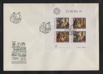 1979 - FDC Bloco nº 27. Europa CEPT - História do Correio. Carimbo do Funchal. Em boas condições.