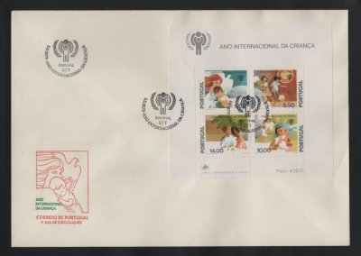 1979 - FDC Bloco nº 28. Ano Internacional da Criança. Carimbo do Funchal. Em boas condições.