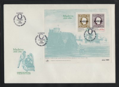 1980 - FDC Bloco nº 30. Evocação da Primeira Emissão - Madeira. Carimbo de Lisboa. Em boas condições.