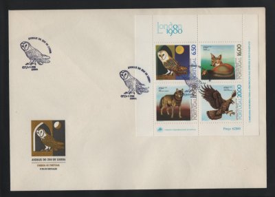 1980 - FDC Bloco nº 32. Animais do Zoo de Lisboa. Carimbo de Lisboa. Em boas condições.