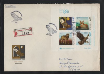 1980 - FDC Bloco nº 32. Animais do Zoo de Lisboa. USADO/CIRCULADO. Carimbo de Lisboa. Em boas condições.