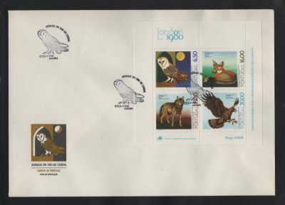 1980 - FDC Bloco nº 32. Animais do Zoo de Lisboa. Carimbo de Coimbra. Em boas condições.