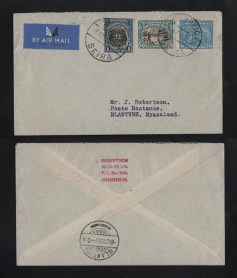 1935 - Carta da Beira para Nyasaland. Carimbo de chegada no verso. Em boas condições.