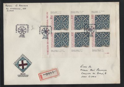 1981 - FDC Bloco nº 34. 5 Séculos do Azulejo em Portugal - Motivo 1. USADO/CIRCULADO. Carimbo de Lisboa. Em boas condições.