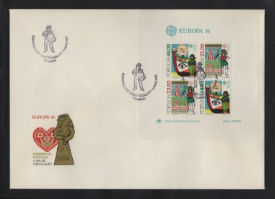 1981 - FDC Bloco nº 35. Europa CEPT - Continente - Folclore. Carimbo de Coimbra. Em boas condições.
