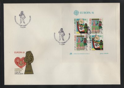 1981 - FDC Bloco nº 35. Europa CEPT - Continente - Folclore. Carimbo do Funchal. Em boas condições.